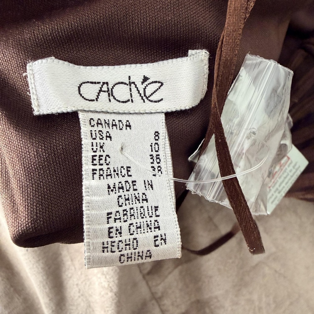 VTG Y2K Cache Top 8 Brown Beaded Halter Camisole Ottoman Stripe Party Blouse - Picture 3 of 16